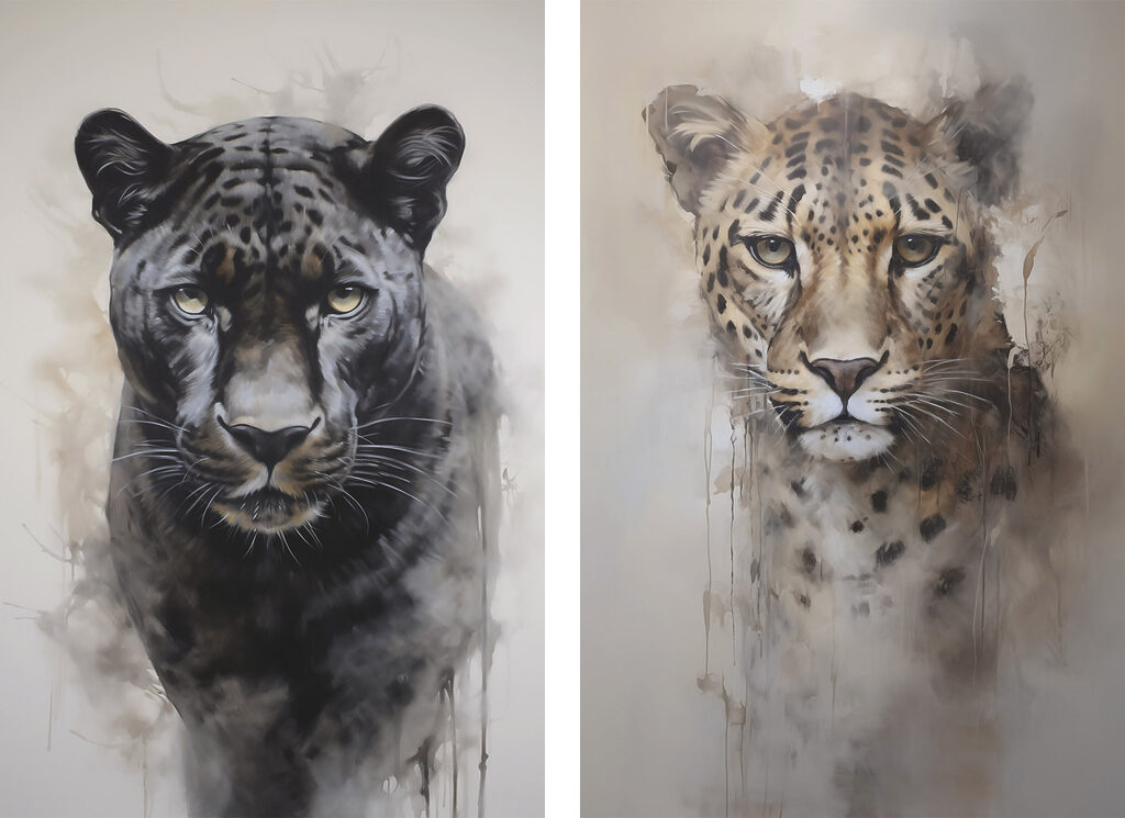 Painting of a leopard and a cheetah