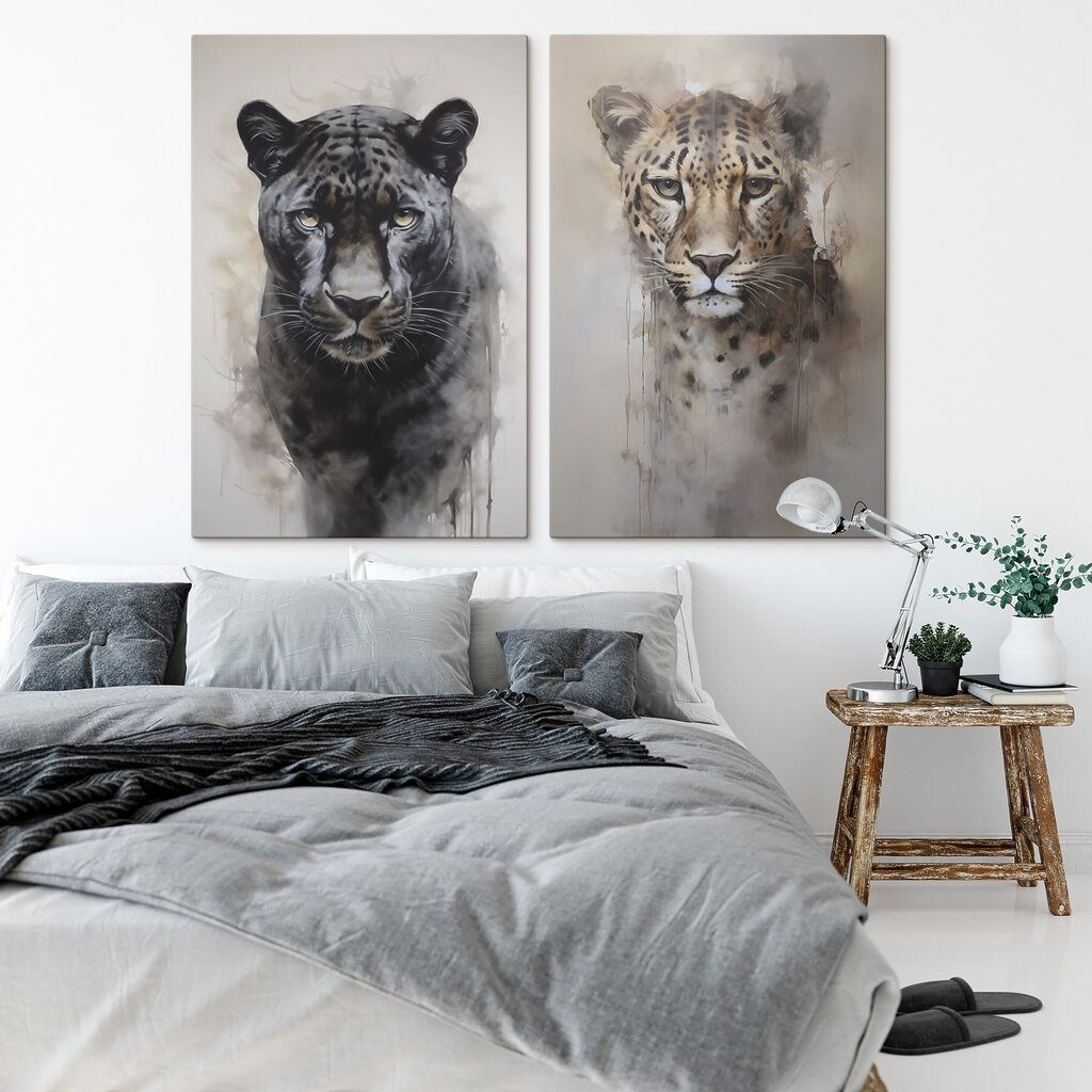 Painting of a leopard and a cheetah