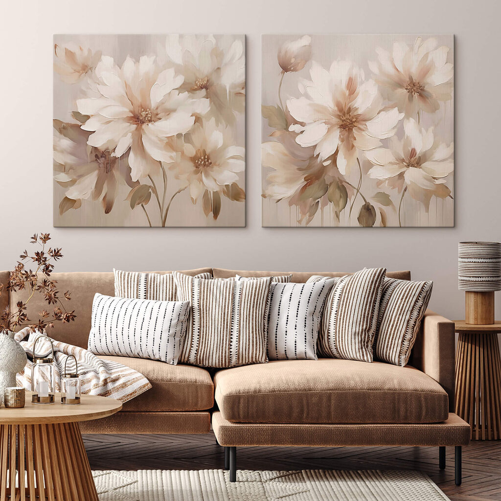 Painting of flowers on a beige background