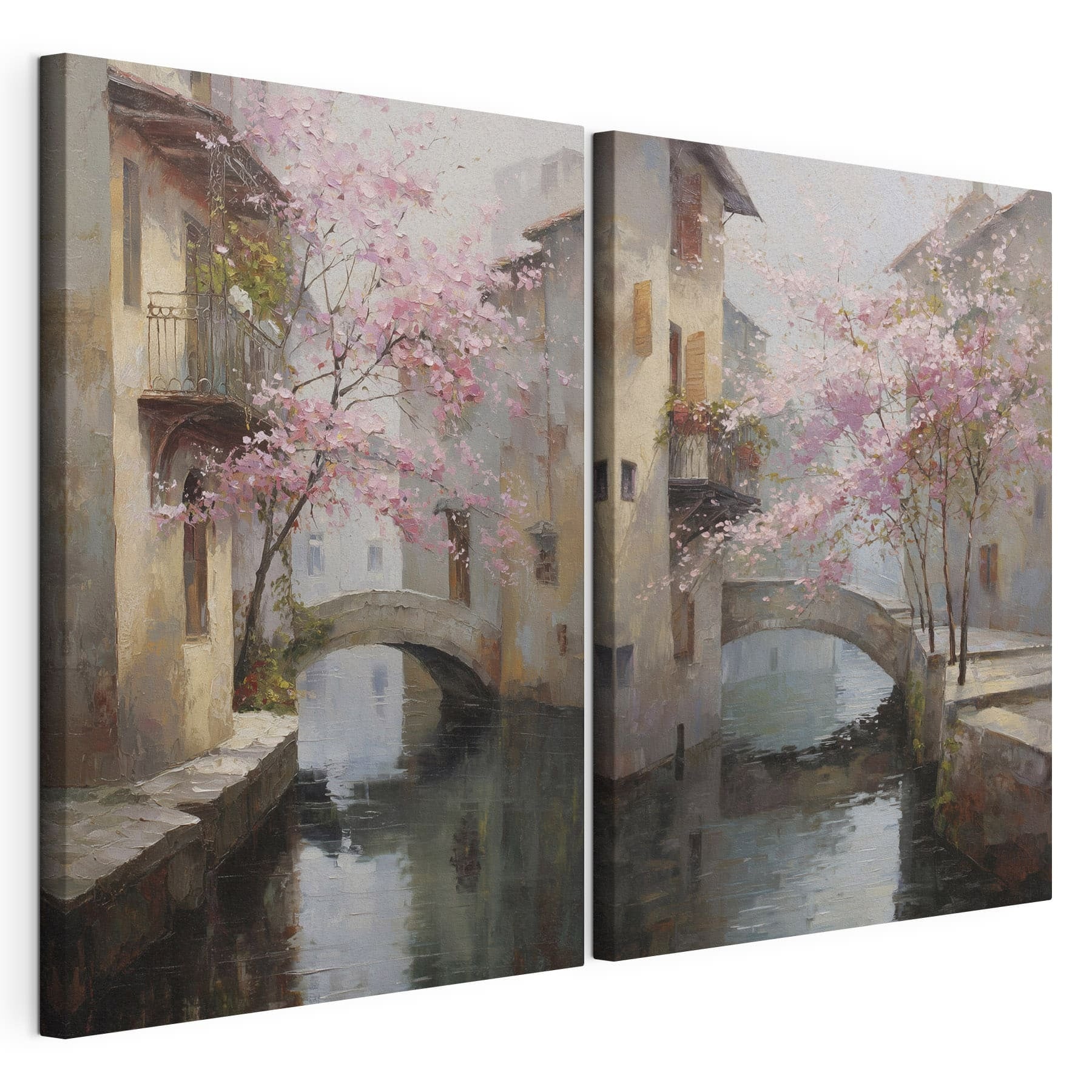 Painting of a bridge over a river