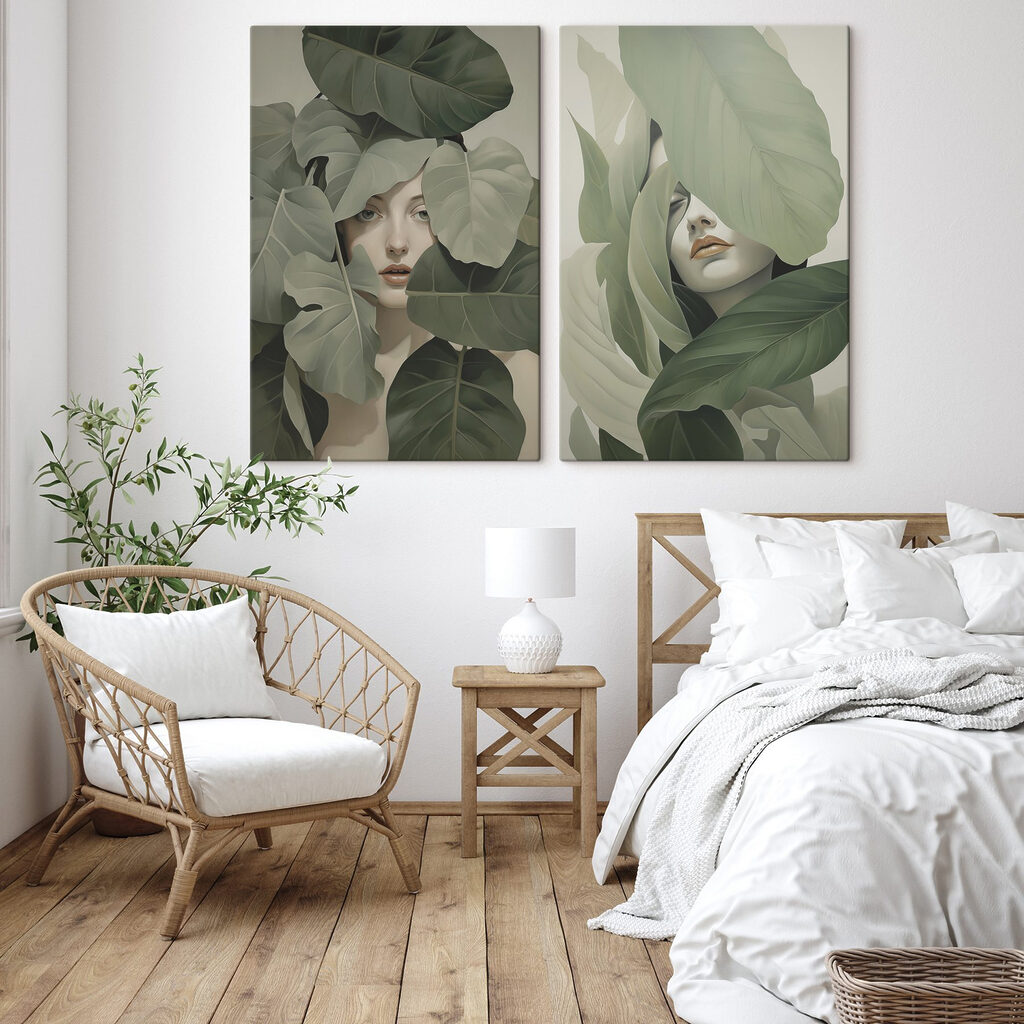 Woman's face surrounded by leaves