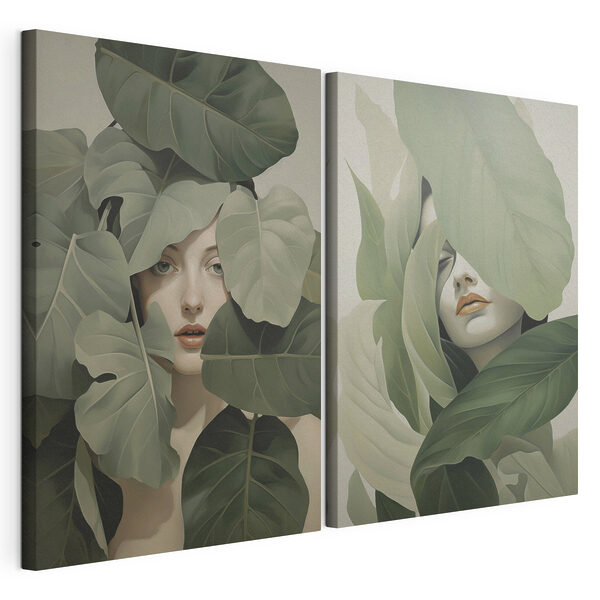 Woman's face surrounded by leaves