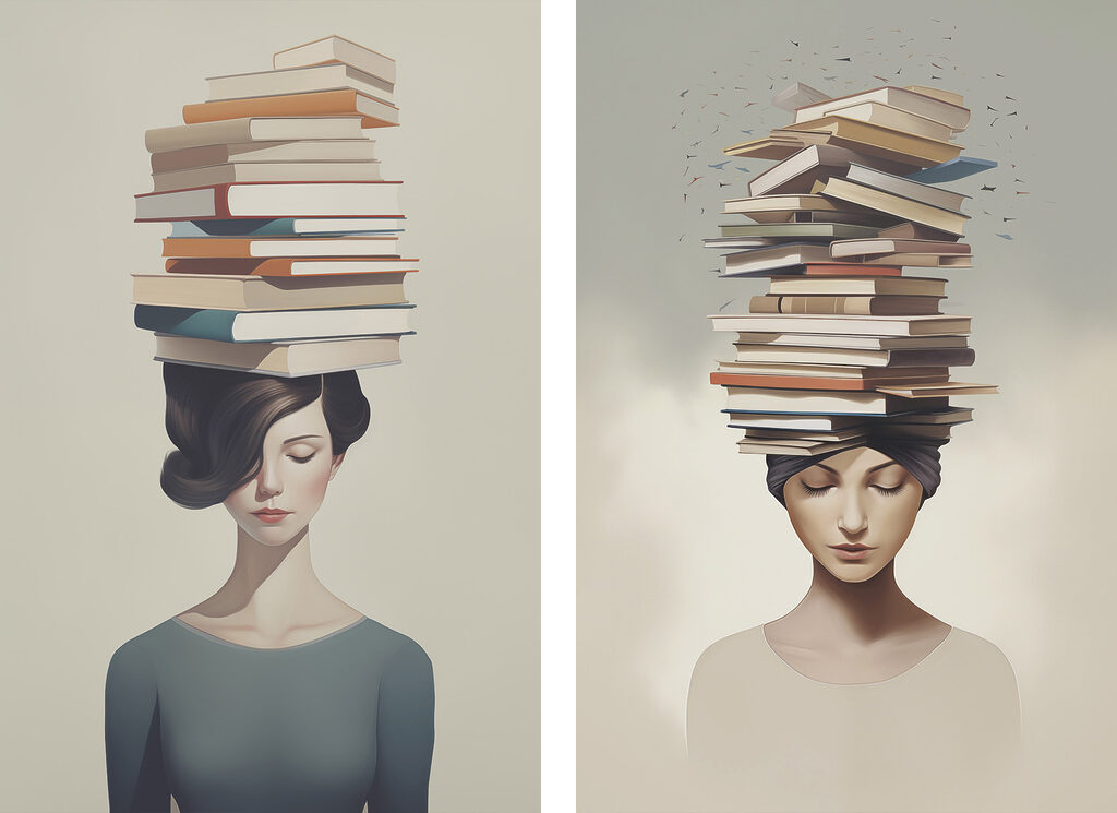Woman with books on her head