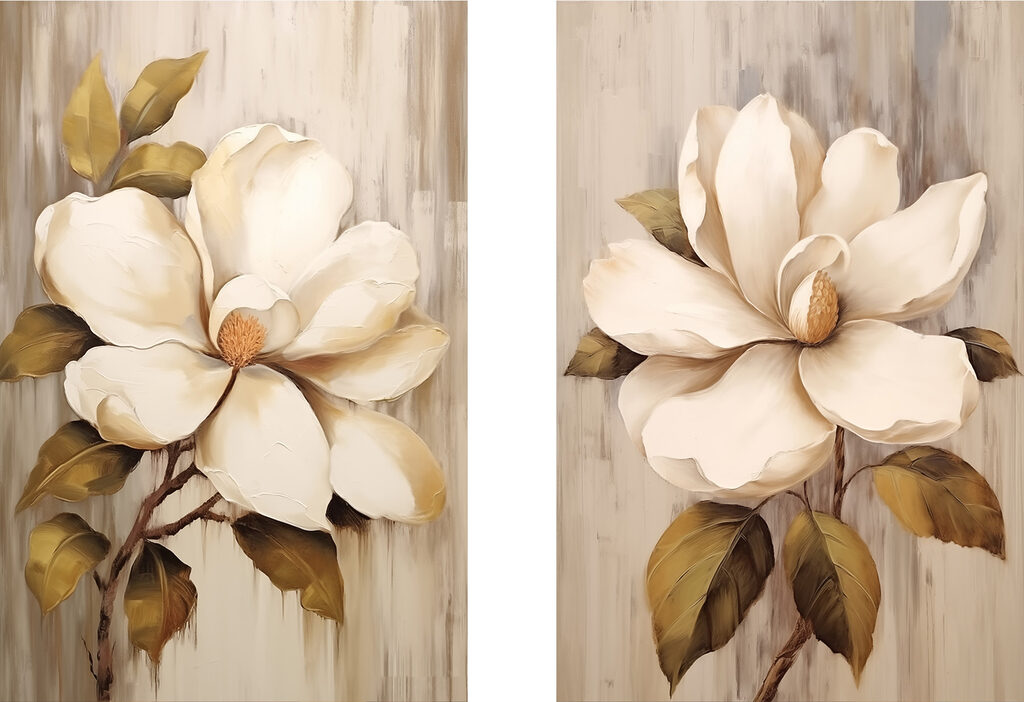 Painting of flowers on a wood surface