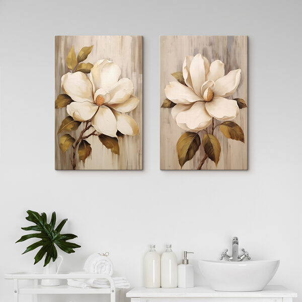 Painting of flowers on a wood surface