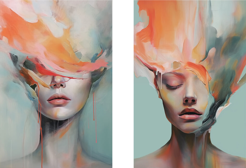 Collage of a woman's face and a painting