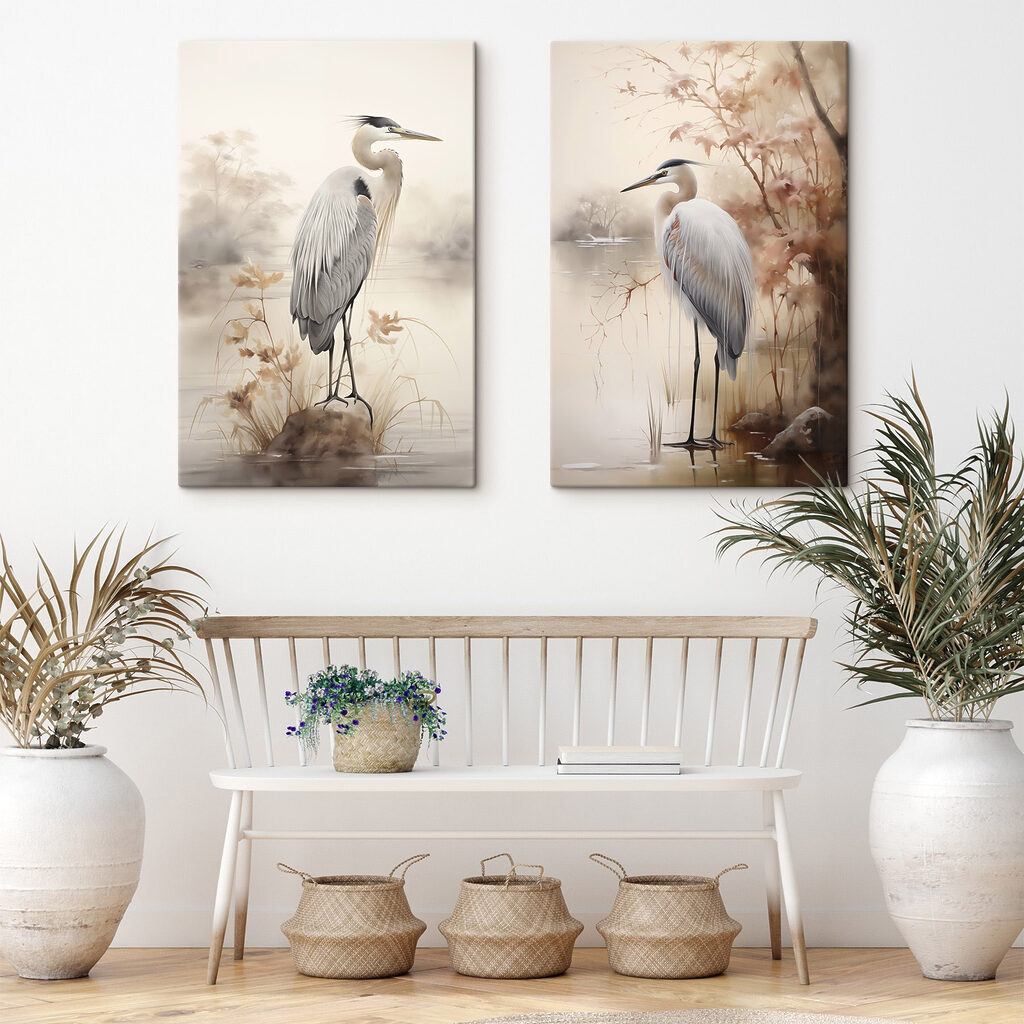 Two birds standing on a rock in water