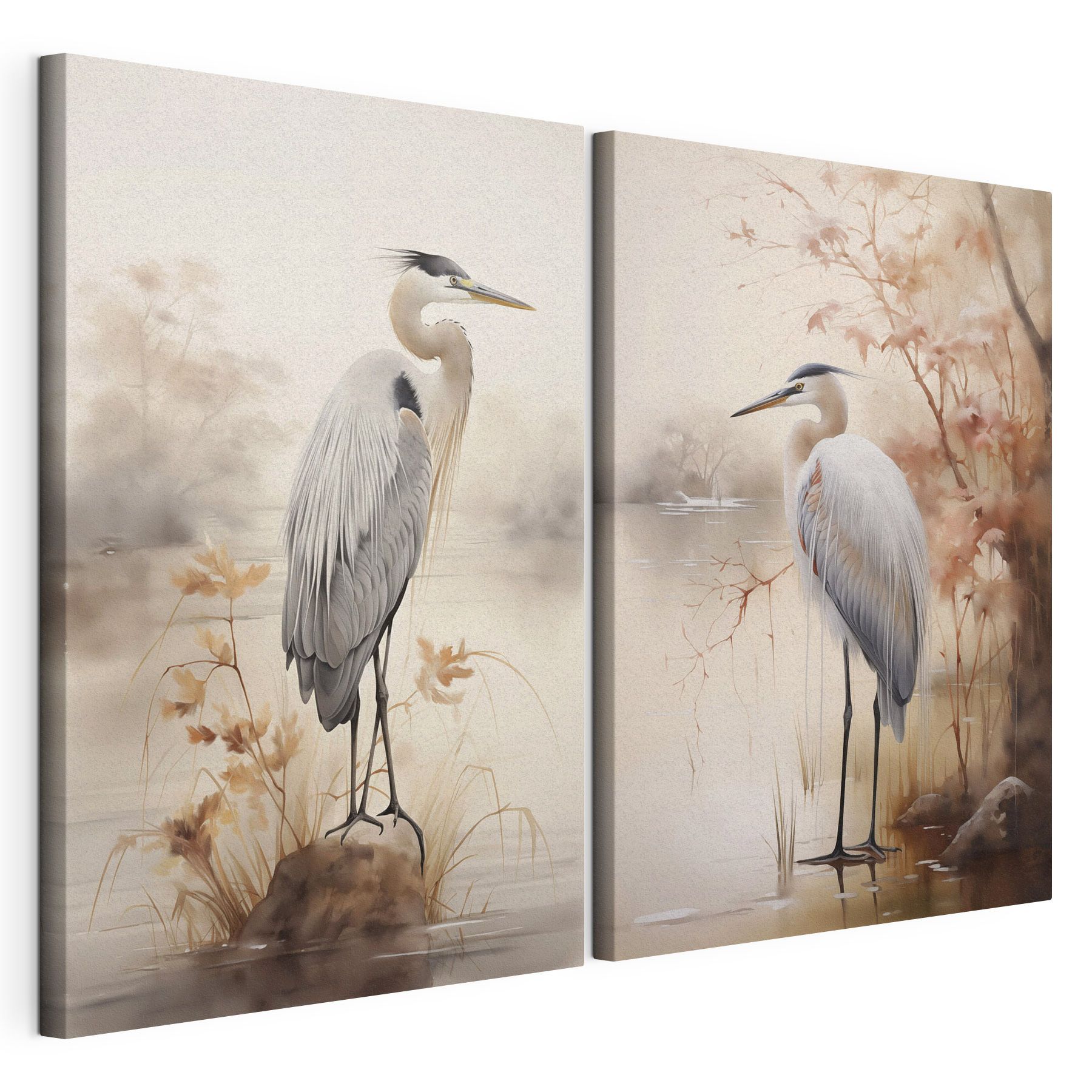 Two birds standing on a rock in water