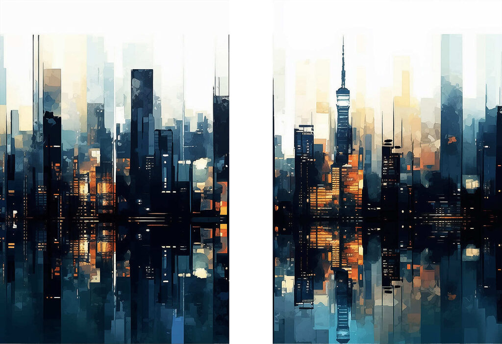 City skyline with a reflection of the water