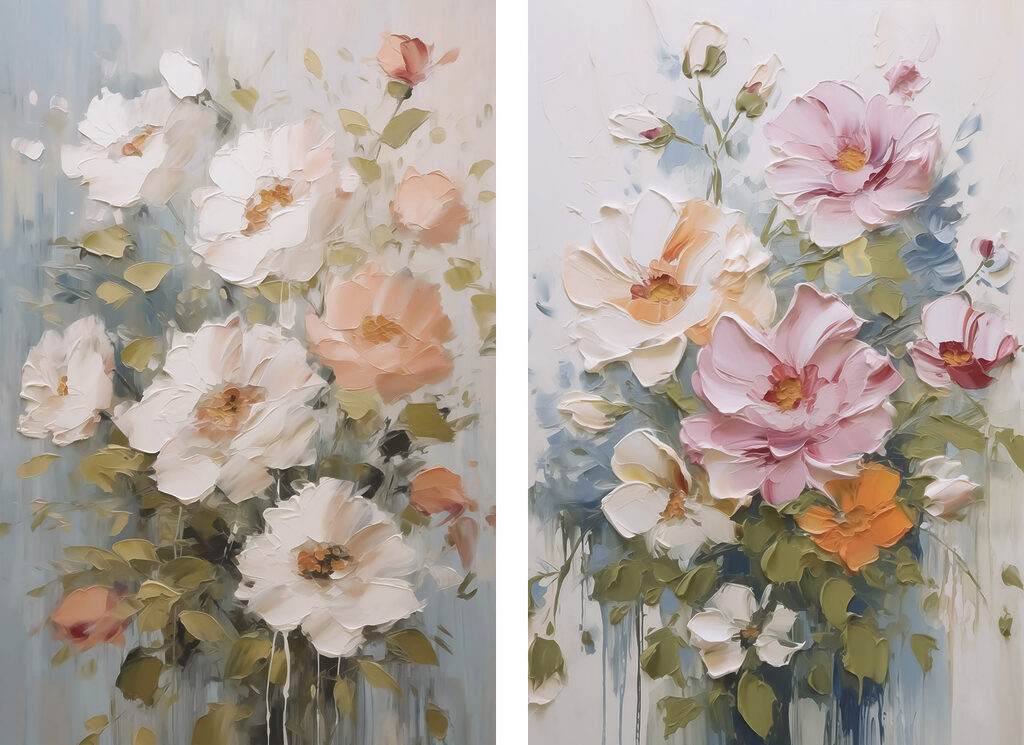 Painting of flowers on canvas