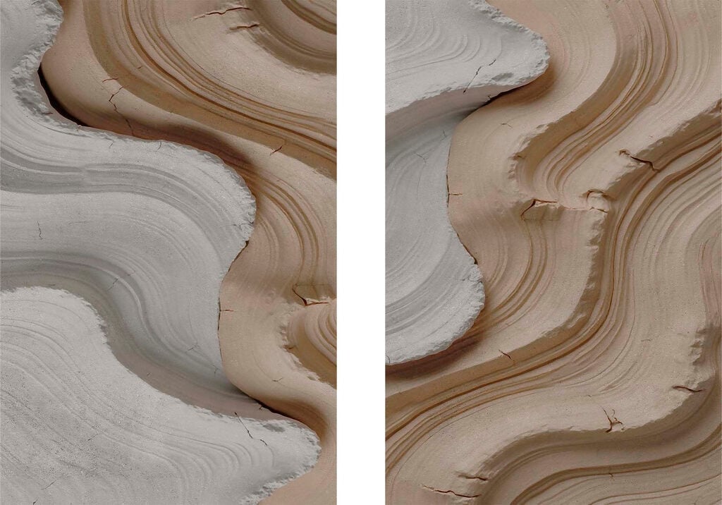 - Flowing curves in earth tones