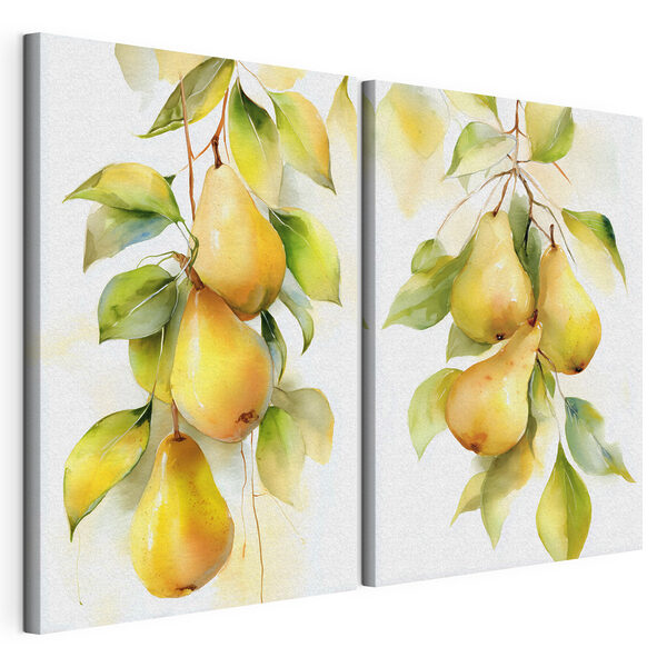 Watercolor painting of pears on a branch