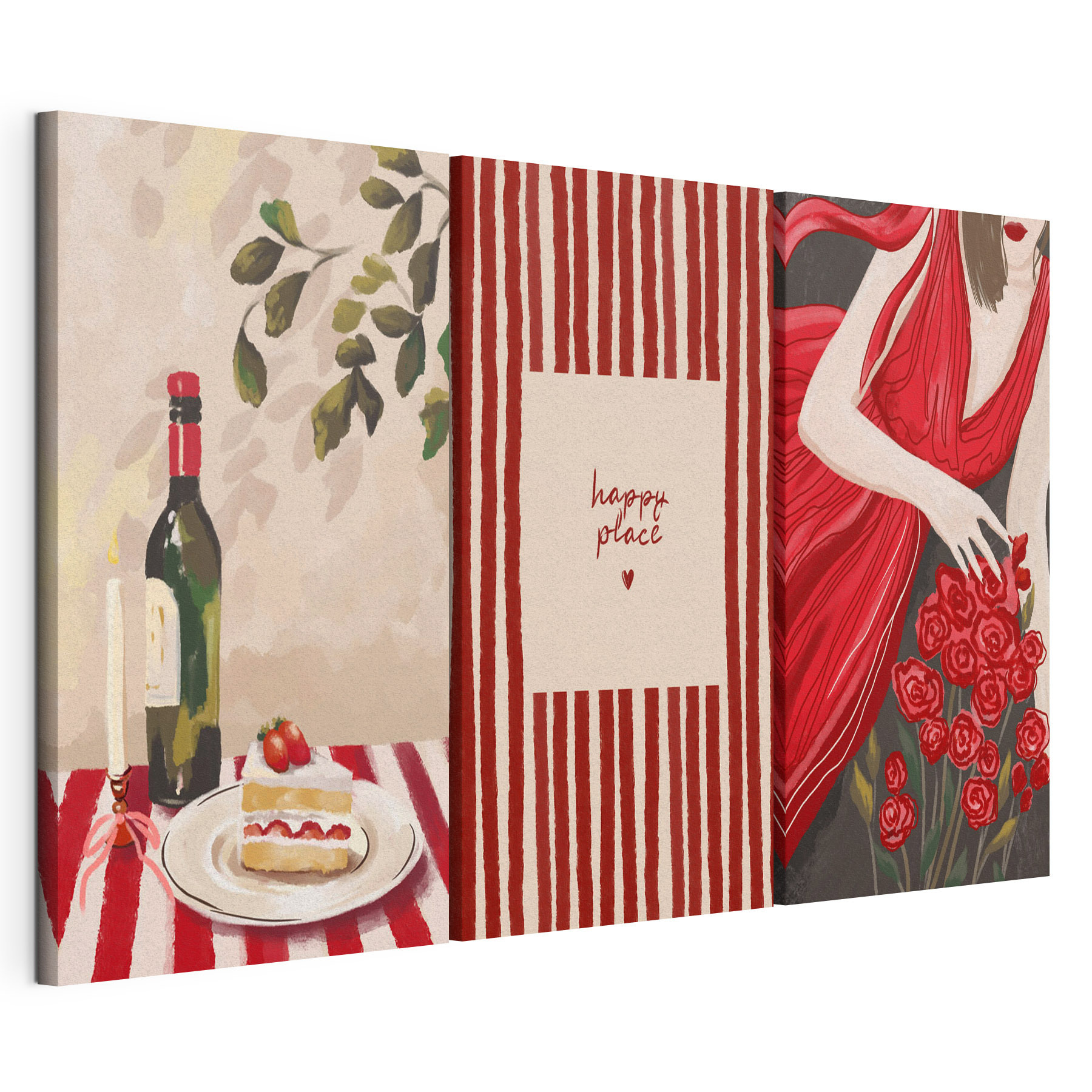 Collage of a woman holding a bouquet of roses and a candle