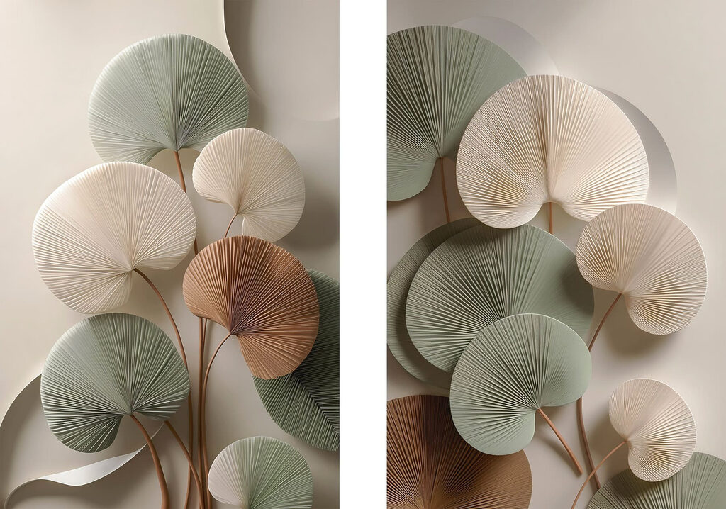 Elegant paper leaves in soft tones