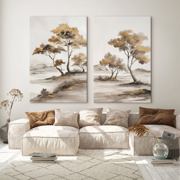 Painting of trees in a desert