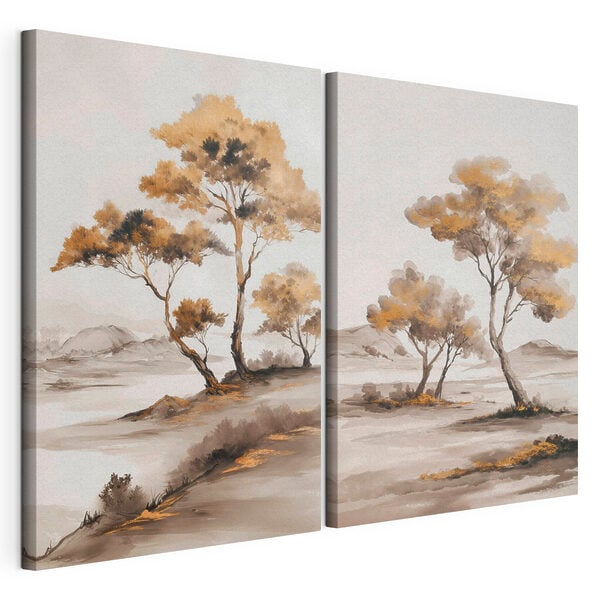 Painting of trees in a desert
