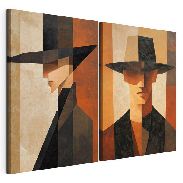 Couple of paintings of a man in a hat