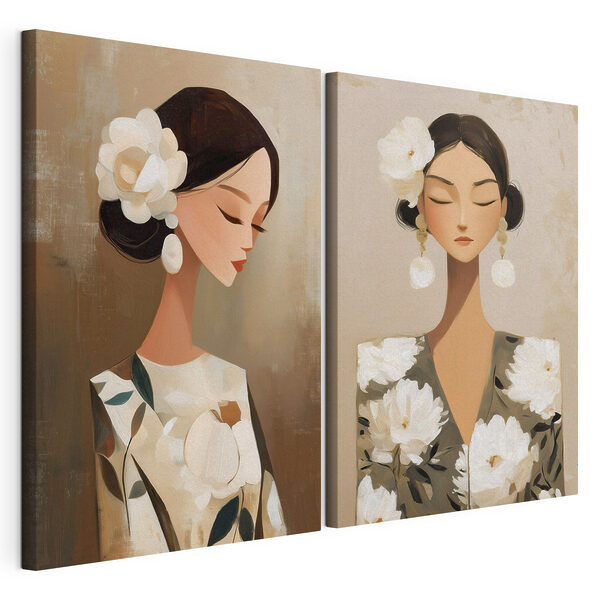 Collage of a woman with flowers in her hair
