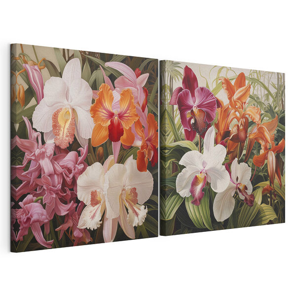 Moduláris vászonnyomat Színes orchideák élénk színű kiállításon