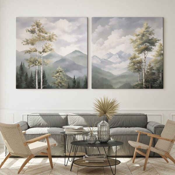 Painting of mountains and trees