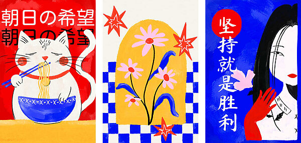 Group of paintings with flowers
