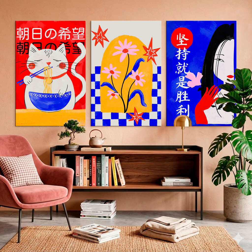 Group of paintings with flowers