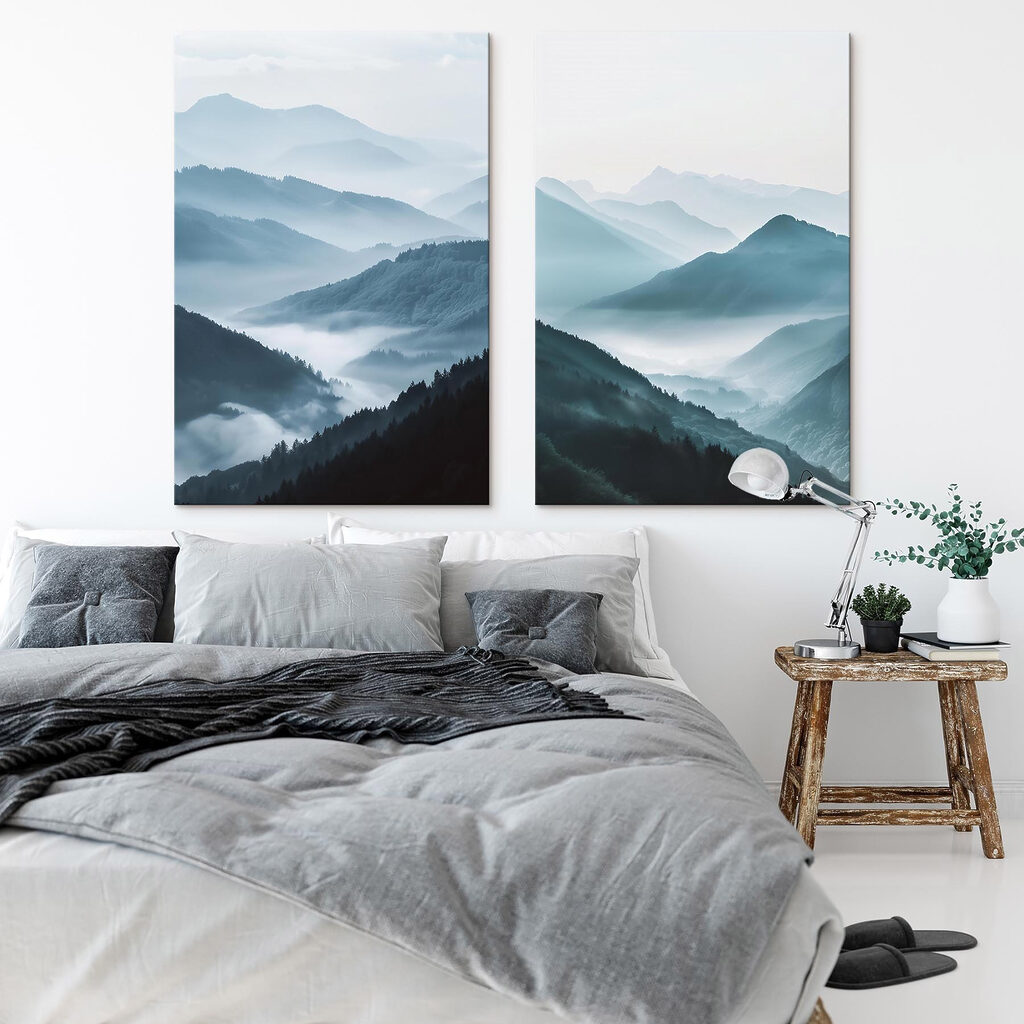 Collage of mountains with fog