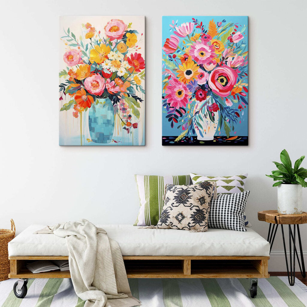Collage of paintings of flowers