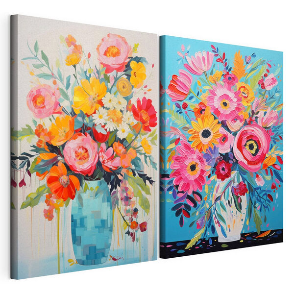 Collage of paintings of flowers