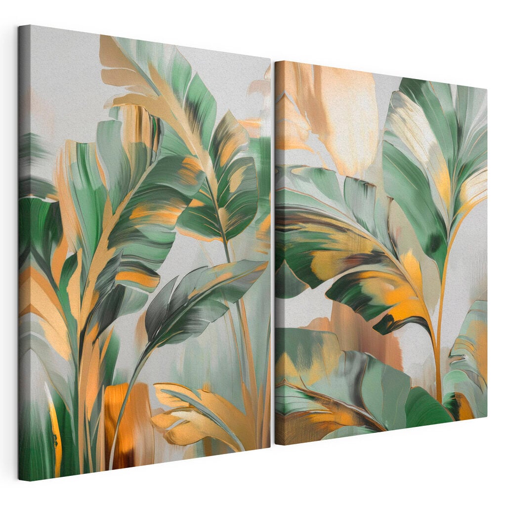 Painting of leaves on a glass surface
