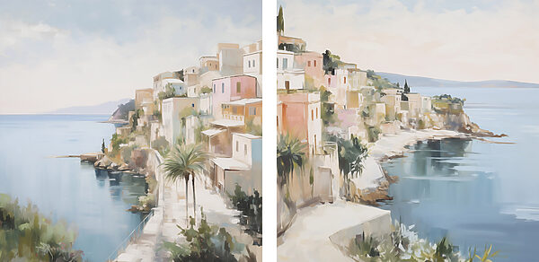 Painting of a town on a hill