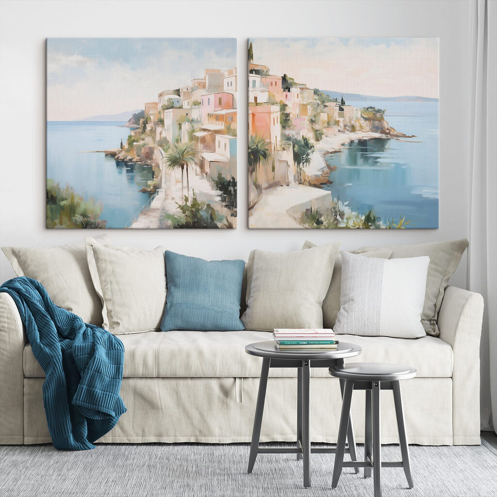 Painting of a town on a hill