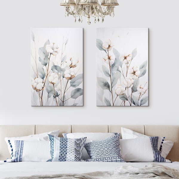Painting of cotton flowers and leaves