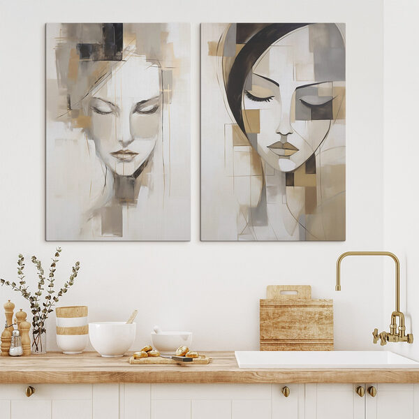 Two paintings of women's faces