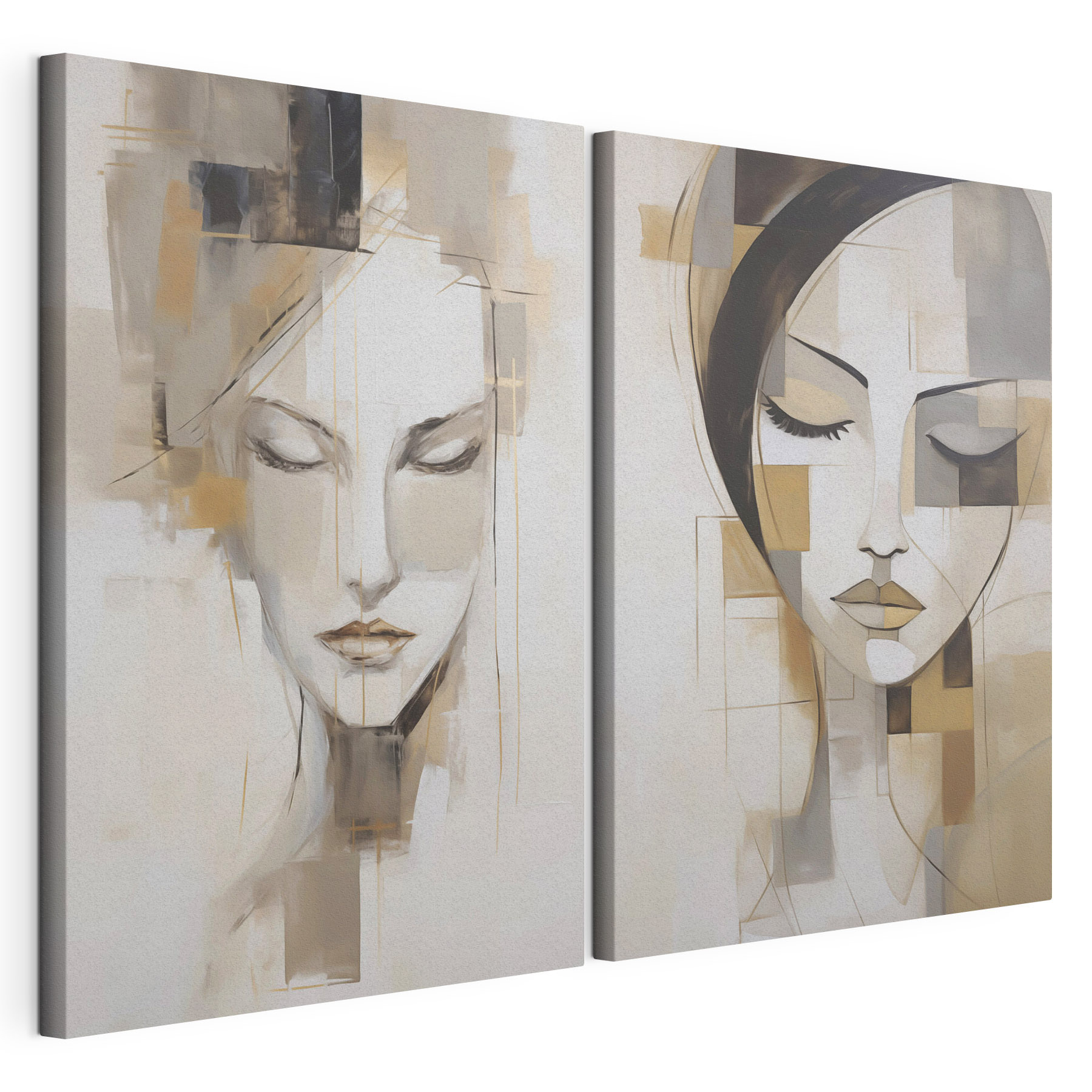 Two paintings of women's faces