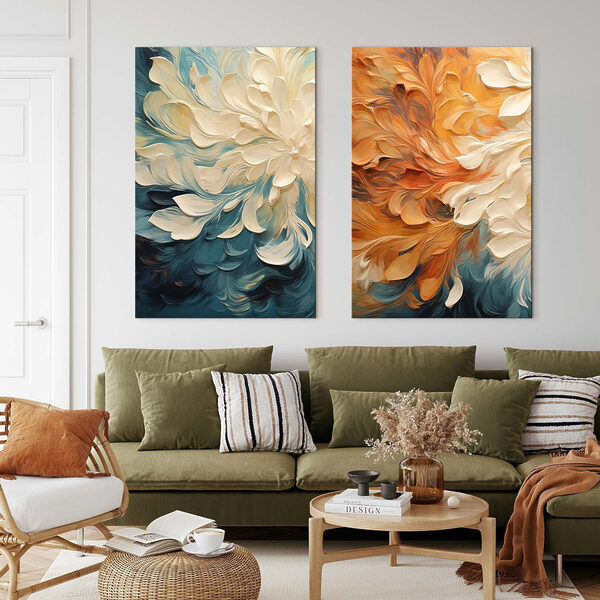 Two images of flowers on a canvas