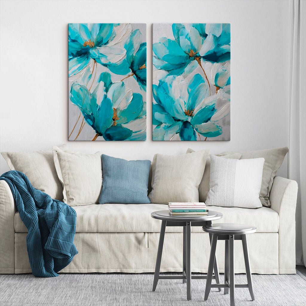 Vibrant blossoms in soft blue hues