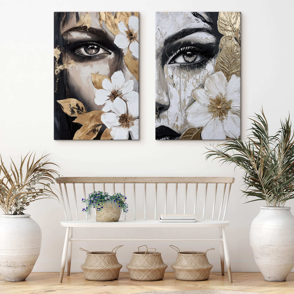 Painting of a woman's face with flowers