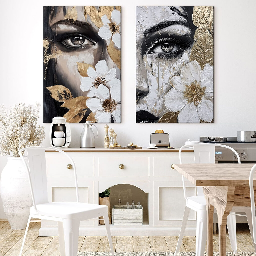 Painting of a woman's face with flowers