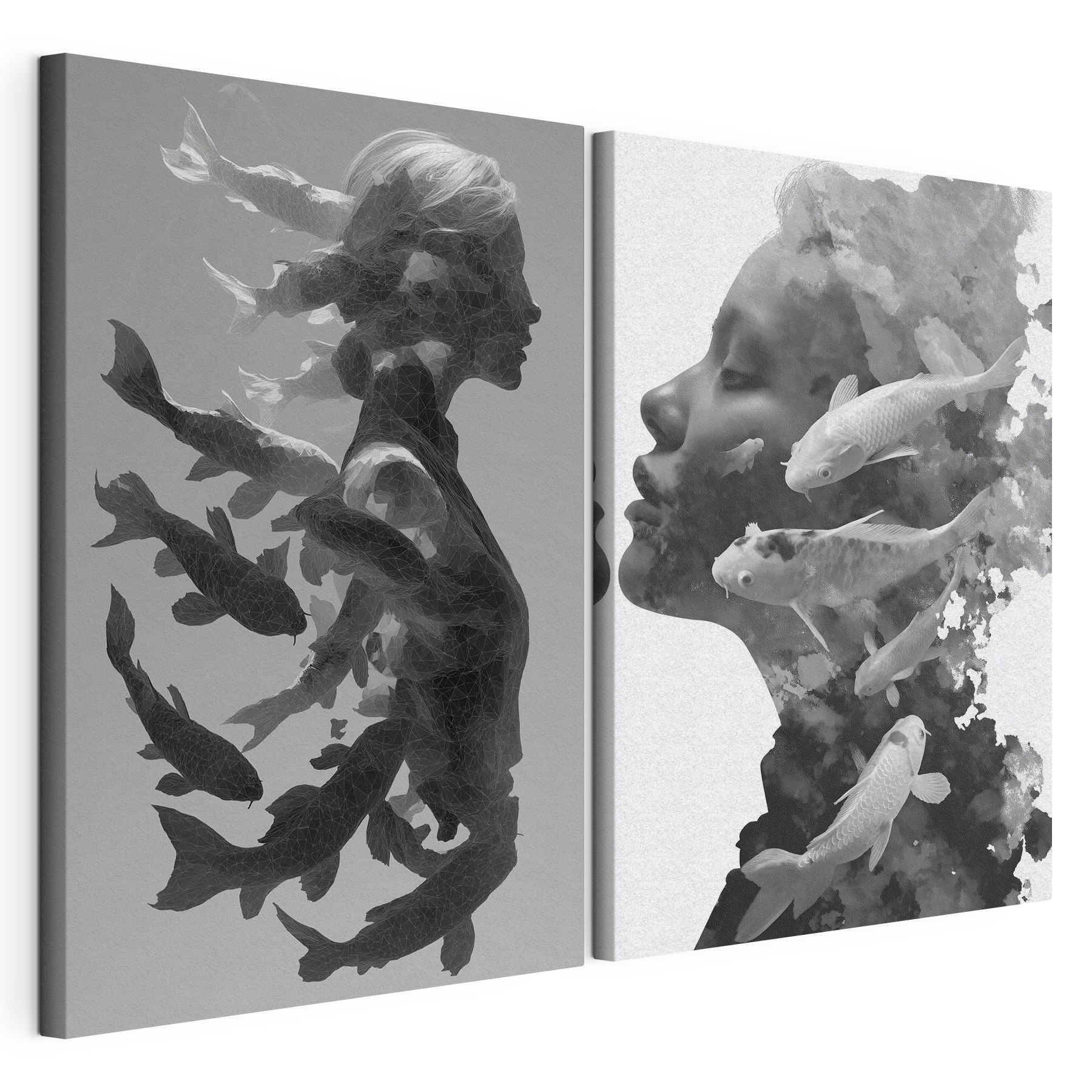 Woman's profile with fish and water