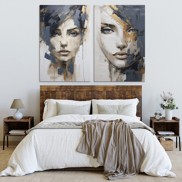 Two paintings of women's faces