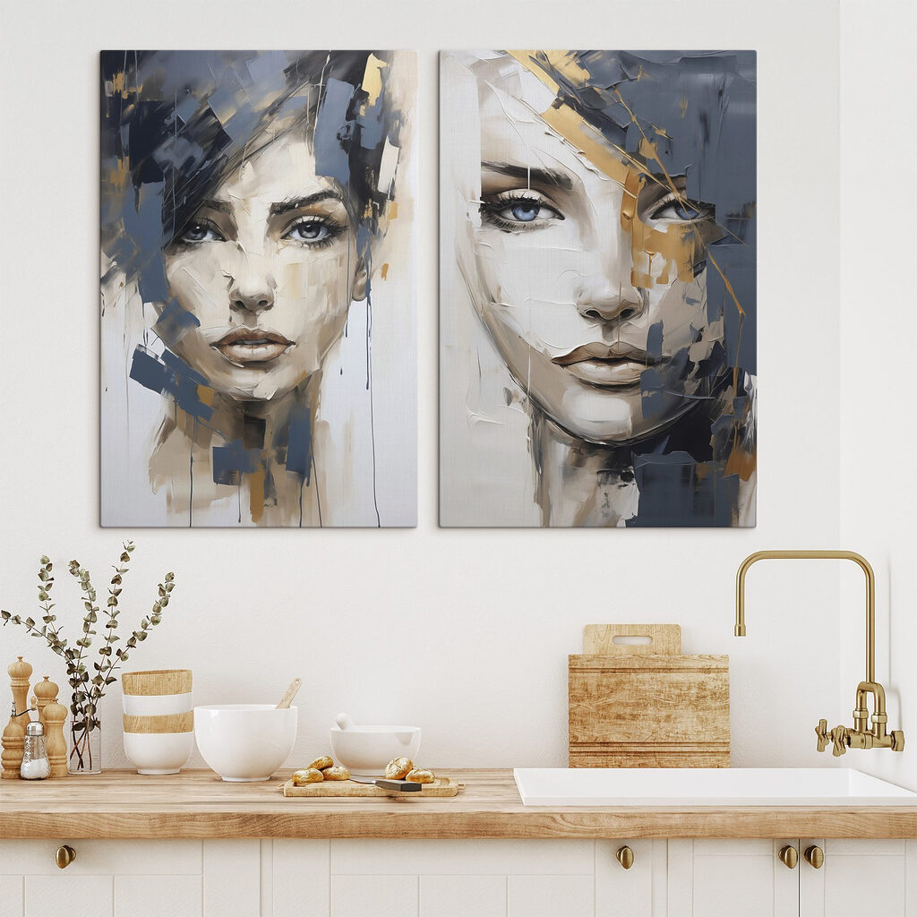 Two paintings of women's faces