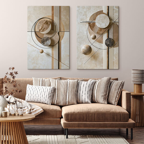 Collage of art with circles and lines