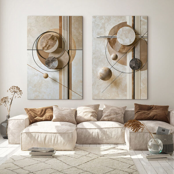 Collage of art with circles and lines