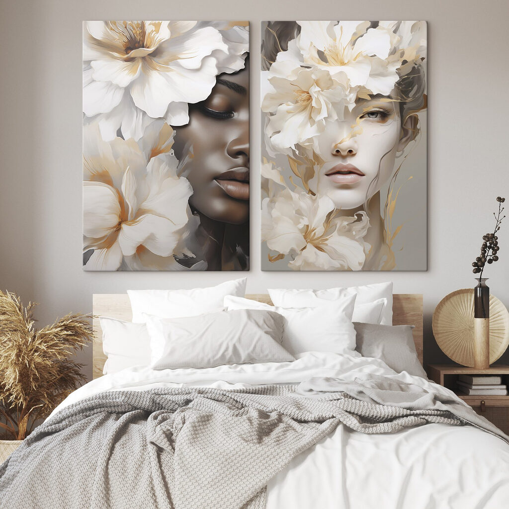 Woman with flowers around her face