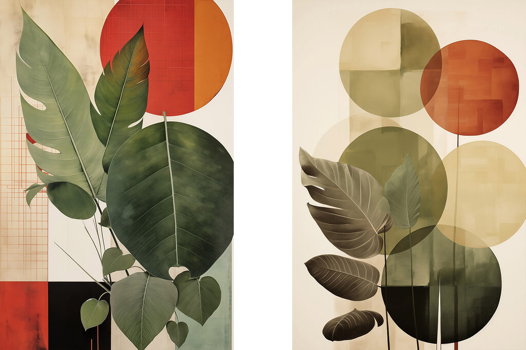 Two images of leaves and circles