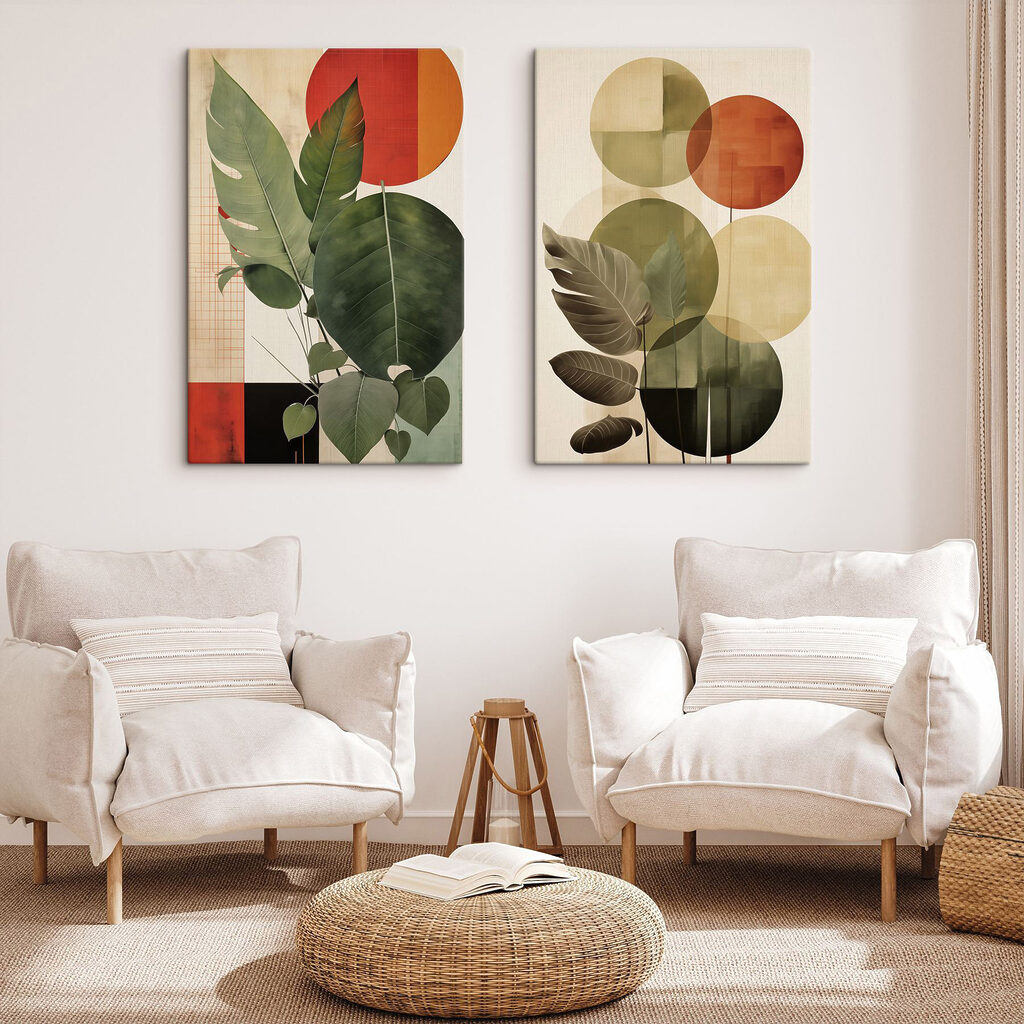 Two images of leaves and circles
