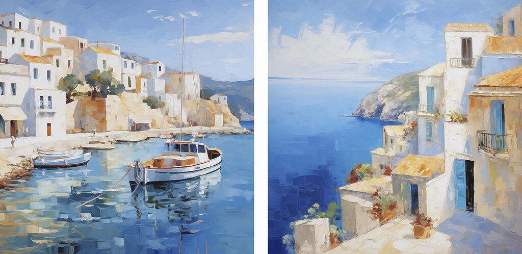 Painting of a boat in the water
