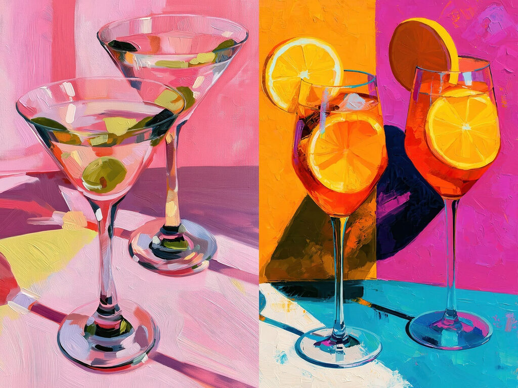 Painting of a couple of martini glasses