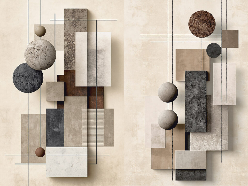 Collage of art with different shapes and colors